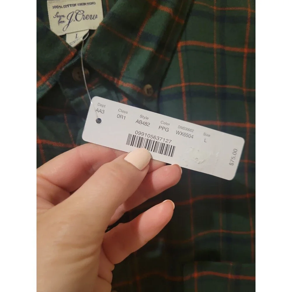 NWT J. Crew Shirt Slim Brushed Twill Flannel Top in Green Play Plaid Size L